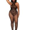 striped illusion bodystocking plus size lencería sexy rayas mesh